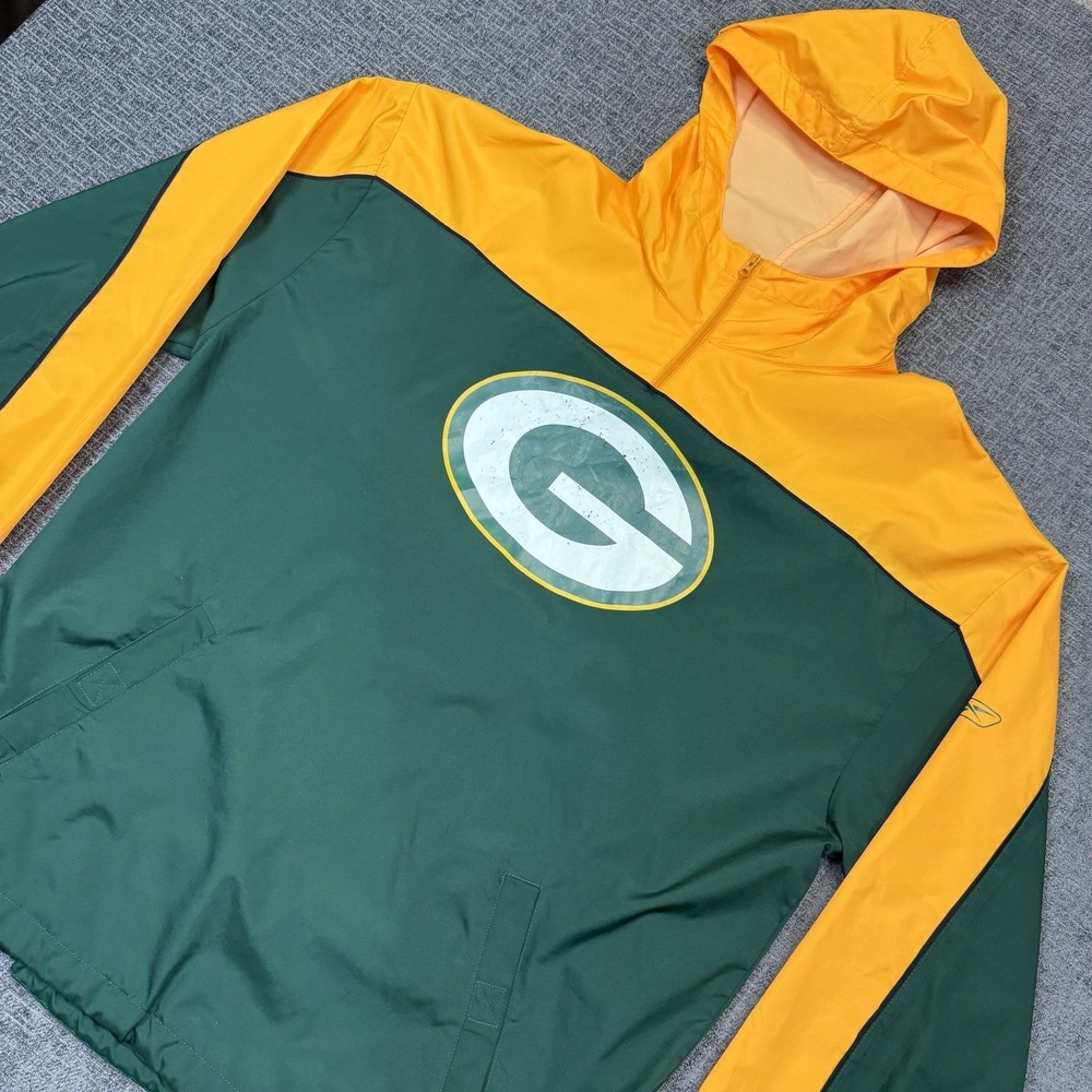 Reebok Green Bay Packers Windbreaker Jacket Men's Large 1/4‎ Zip Hoodie NFL